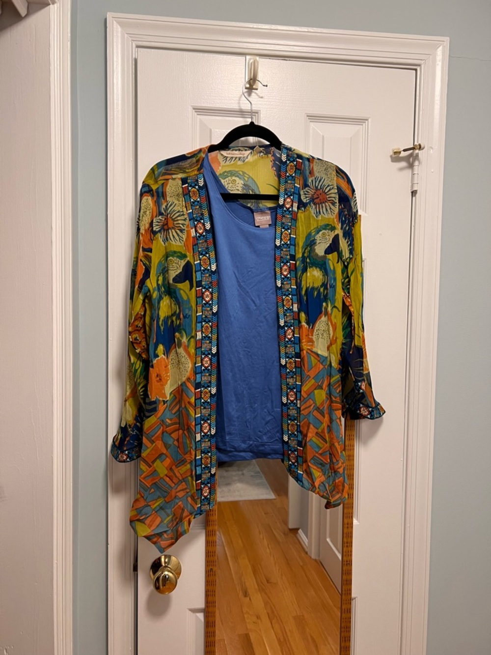Soft Surroundings Blue and Yellow Printed Kimono